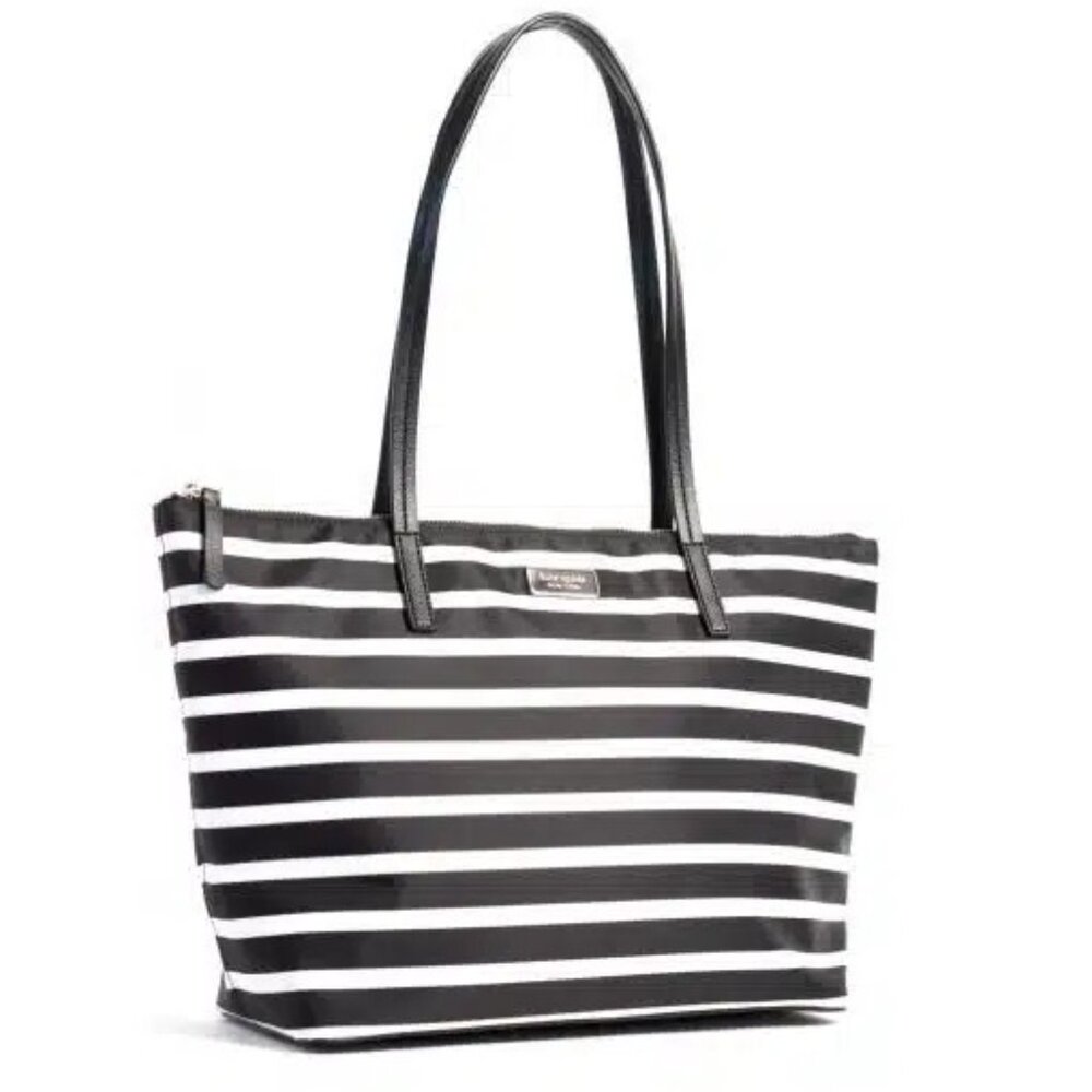 EUC kate spade  May Street French Stripe Black and White Tote Bag